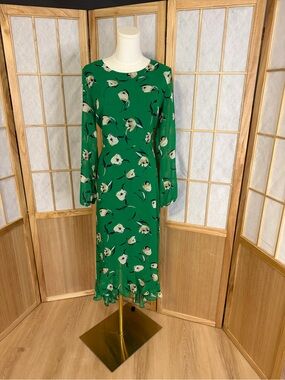 Banana Republic Emerald Green Floral Long-Sleeve Midi Dress